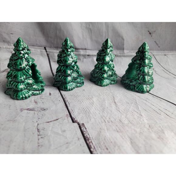 Vintage Ceramic Christmas Tree Napkin Rings Napkin Holders Set Of 4 MCM - Picture 10 of 11